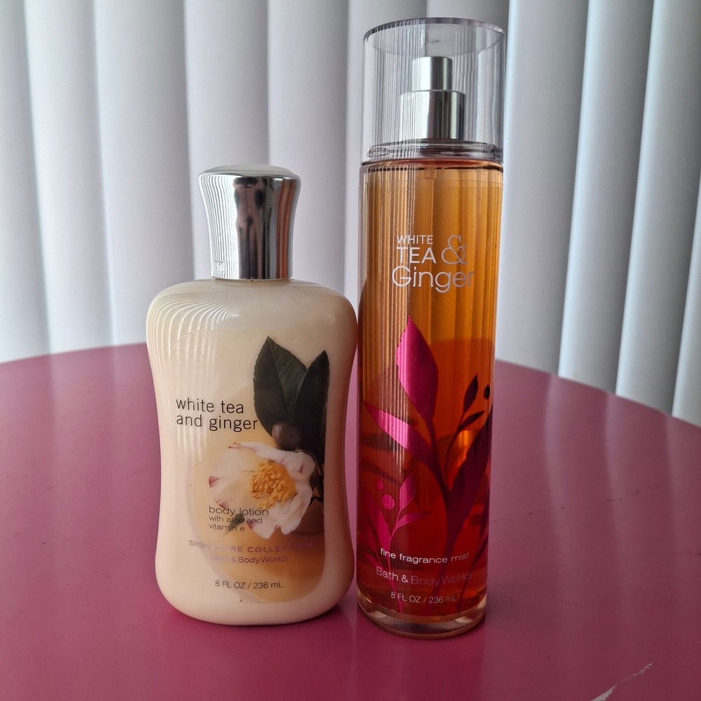 Bath & Body Works WHITE TEA & GINGER Lotion & Fragrance Mist 8oz Set of 2